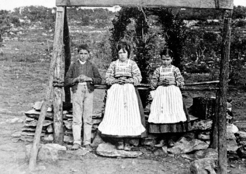 Historical photograph illustrating the second apparition of Our Lady of Fatima to the shepherd children