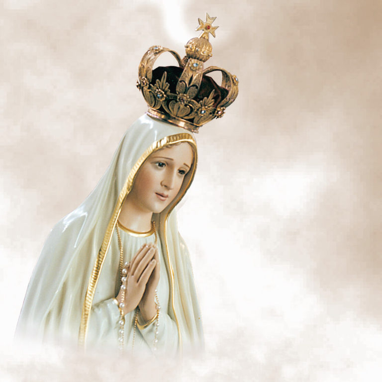 Statue of Our Lady of Fatima with crown and rosary