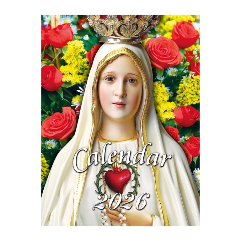 Virgin of Fatima Association 2026 Calendar cover featuring Our Lady of Fatima