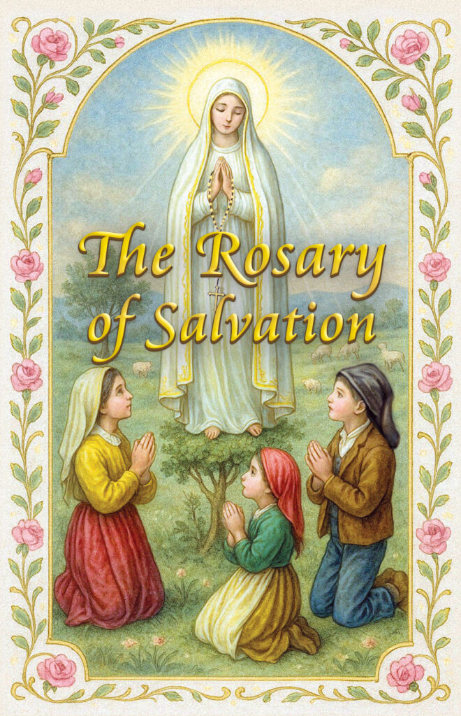 The Rosary of Salvation kit cover showing Our Lady of Fatima and the three shepherd children